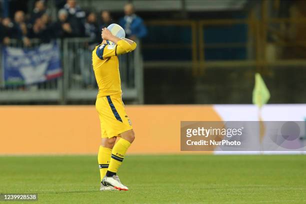 Adrian Bernabe of PARMA CALCIO reacts during the Serie B match between Brescia Calcio and Parma Calcio at Stadio Mario Rigamonti on April 11, 2022 in...