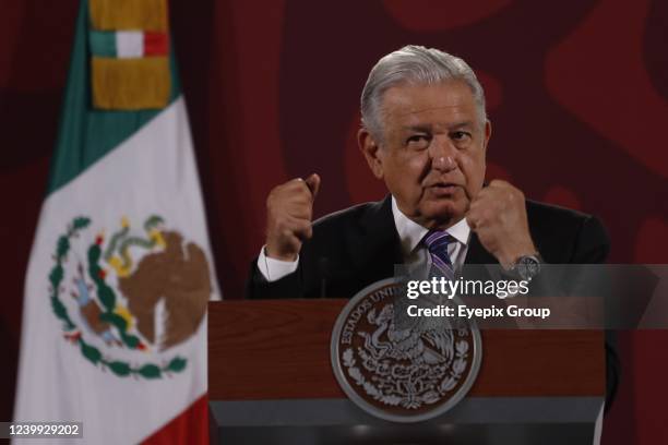 The President of Mexico, Andres Manuel Lopez Obrador, hosts a press conference a day after the presidential recall referendum, on April 11, 2022 in...