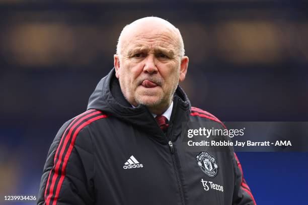 Mike Phelan the assistant head coach / manager of Manchester United during the Premier League match between Everton and Manchester United at Goodison...