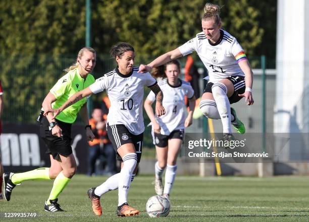 Dzsenifer Marozsan of Germany in action against during the FIFA Women's World Cup 2023 Qualifier group H match between Serbia and Germany on April...