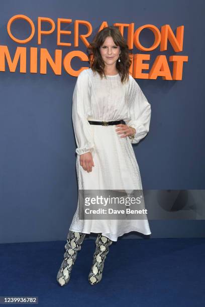 Fuschia Kate Sumner attends the UK Premiere of "Operation Mincemeat" at The Curzon Mayfair on April 12, 2022 in London, England.