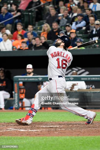 Mitch Moreland of the Boston Red Sox bats during the sixth inning against the Baltimore Orioles at Oriole Park at Camden Yards on May 8, 2019 in...