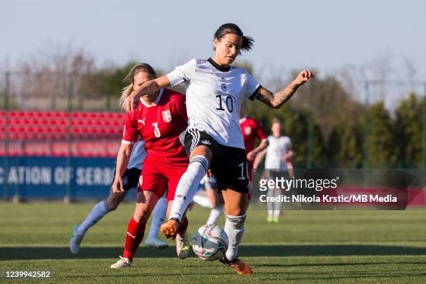 Dzsenifer Marozsan of Germany in action during the FIFA Women's World Cup 2023 Qualifier group H match between Serbia and Germany at on April 12,...