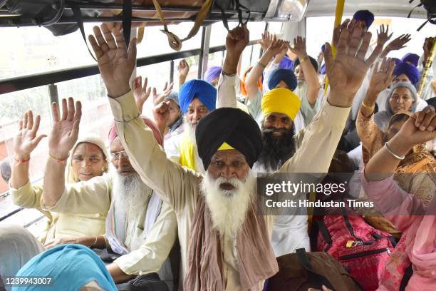 Sikh jatha depart for Lahore in Pakistan to celebrate the festival of Baisakhi on April 12, 2022 in Amritsar, India.