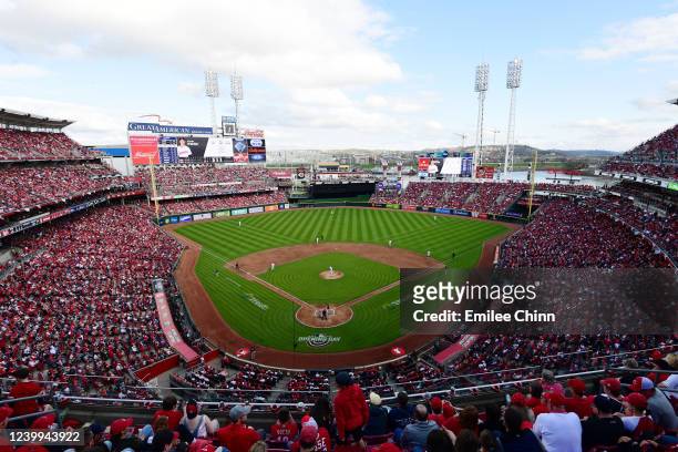 General high home view of the field during the game between the Cleveland Guardians and the Cincinnati Reds at Great American Ball Park on Tuesday,...