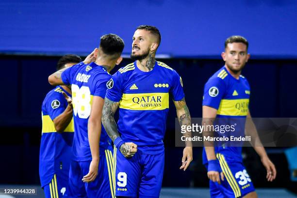 Dario Benedetto of Boca Juniors celebrates after scoring the second goal of his team during a match between Boca Juniors and Always Ready as part of...