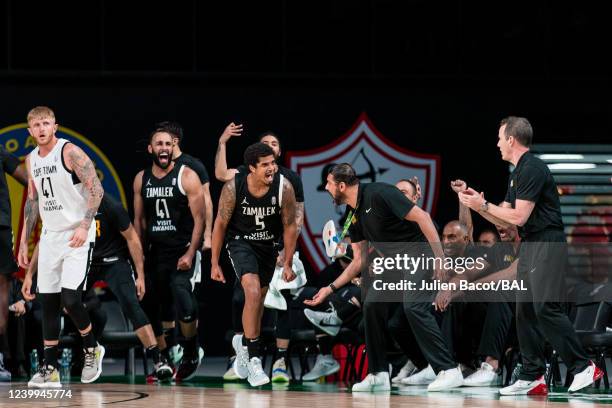 Edgar Sosa of the Zamalek celebrates during the game against the Cape Town Tigers on April 12, 2022 at the Hassan Mostafa Indoor Sports Complex. NOTE...