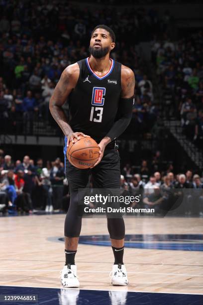 Paul George of the LA Clippers shoots a free throw against the Minnesota Timberwolves during the 2022 Play-In Tournament on April 12, 2022 at Target...