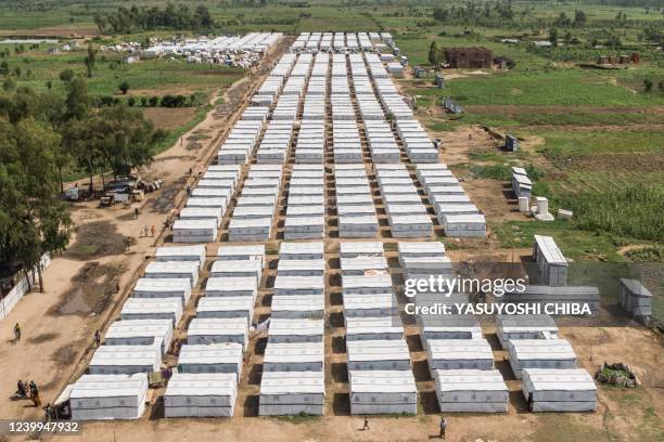 An aerial view of Kinyinya Two internally displaces people's camp that opened due to the rise of the water level of Lake Tanganyika in Gatumba,...