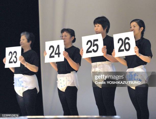 Lifestyle-Japan-senior-fashion-health by Miwa Suzuki Japanese models display the latest style of adult diapers during its fashion show in Tokyo on...