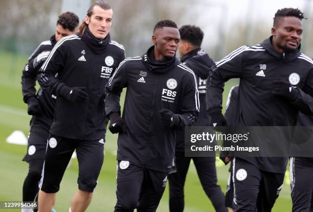 Patson Daka of Leicester City during the Leicester City training session and press conference at Leicester City Training Ground, Seagrave on April...