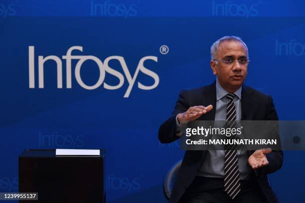 Salil Parekh, Chief Executive Officer and Managing Director of Infosys, speaks during a press conference to announce Infosys Technologies Limiteds...