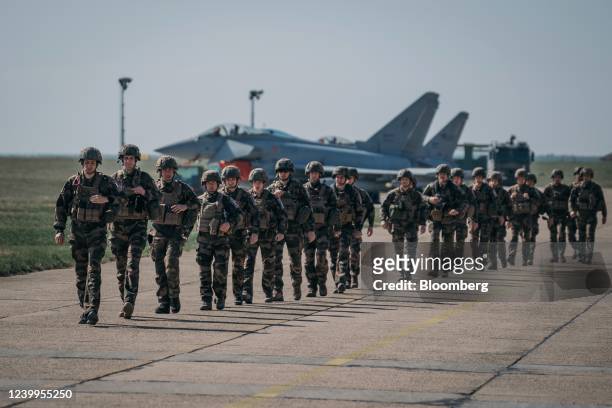French military personnel deployed to Romania during a visit by Romania's President Klaus Iohannis, Romania's Prime Minister Nicolae Ciuca, and...