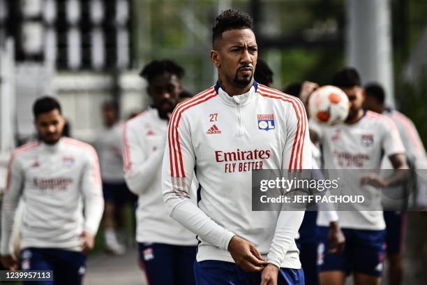 Lyon's German defender Jerome Boateng looks on during a training session at the Groupama stadium in Decines-Charpieu near Lyon, central eastern...