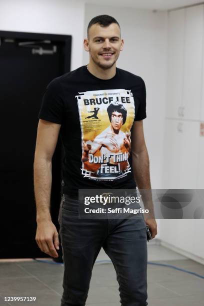 Ante Zizic, #23 of Maccabi Playtika Tel Aviv arriving to the arena prior the Turkish Airlines EuroLeague Regular Season Round 23 match between...