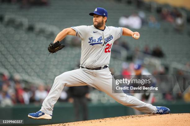 Clayton Kershaw of the Los Angeles Dodgers delivers a pitch against the Minnesota Twins in the first inning of the game at Target Field on April 13,...