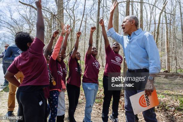 President Barack Obama with children from Girls and Boys clubs of greater Washington on Wednesday April 13, 2021 --