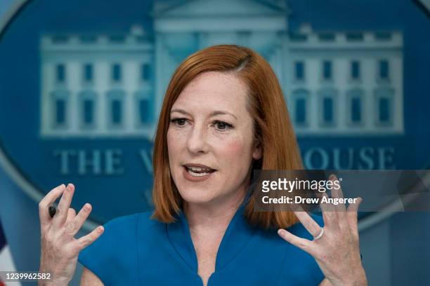 White House Press Secretary Jen Psaki speaks during the daily press briefing at the White House April 13, 2022 in Washington, DC. Psaki fielded a...