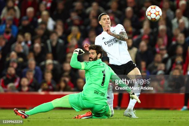 Darwin Nunez of Benfica scores their 3rd goal during the UEFA Champions League Quarter Final Leg Two match between Liverpool FC and SL Benfica at...