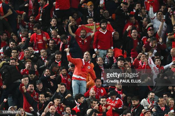 Benfica's supporters celebrate as their team scored two additional gaols during the UEFA Champions League quarter final second leg football match...