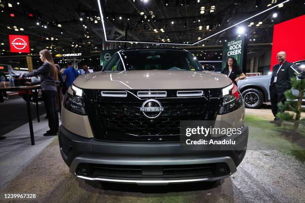 Nissan Pathfinder Rock Creek is seen on display during the press preview for the International Auto Show at the Jacob Javits Convention Center in New...