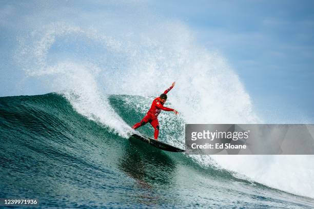 Filipe Toledo of Brazil surfs in Heat 5 of the Round of 32 at the Rip Curl Pro Bells Beach on April 14, 2022 at Bells Beach, Victoria, Australia