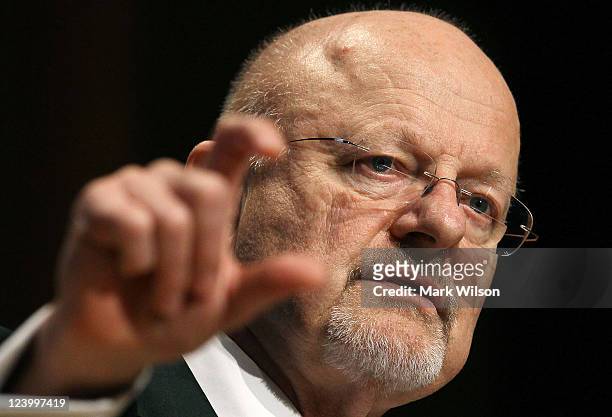 James Clapper, Director of National Intelligence Agency, speaks about post-9/11 intelligence gathering to protect the United States from future...