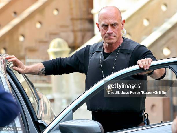 Christopher Meloni is seen at the 'Law and Order: Organized Crime' film set on April 13, 2022 in New York City.