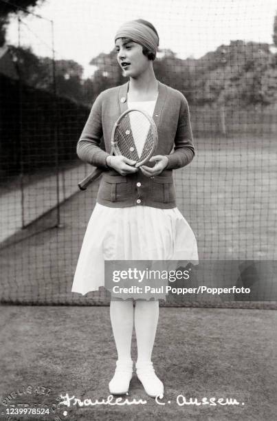 Vintage postcard featuring the German tennis player Cilly Aussem at Wimbledon circa 1925.