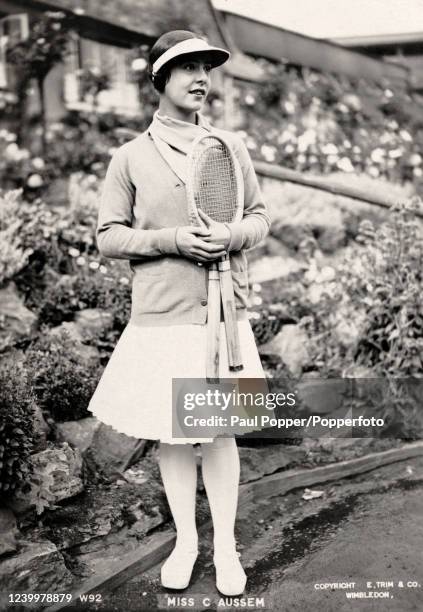 Vintage postcard featuring the German tennis player Cilly Aussem at Wimbledon circa 1925.