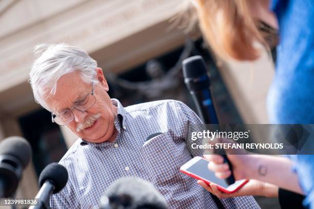 Carl Mueller, the father of Kayla Mueller, an American human rights activist slain by Islamic State militants, speaks to reporters outside the Albert...