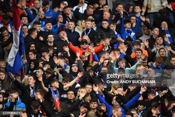 Rangers fans build the atmosphere ahead of the UEFA Europa League Quarter-final, second leg football match between Rangers and Sporting Braga at the...