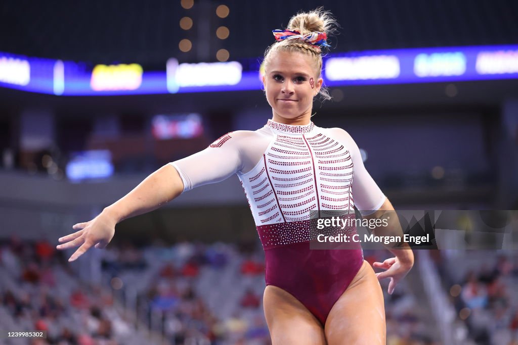 Ragan Smith of the Oklahoma Sooners competes in the floor exercise ...