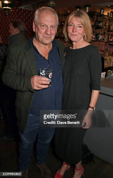 Simon Slater and Jemma Redgrave attend the press night after party of "Scandaltown" at The Lyric Hammersmith on April 14, 2022 in London, England.