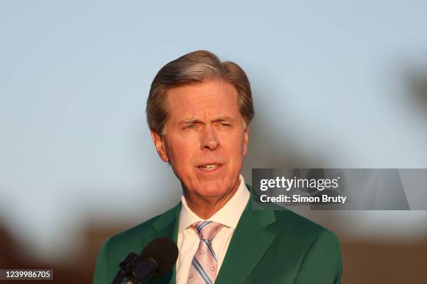 Augusta National GC chairman Fred Ridley speaking during trophy ceremony on Sunday at Augusta National. Augusta, GA 4/10/2022 CREDIT: Simon Bruty