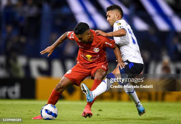 Aderlan Silva of Red Bull Bragantino fights for the ball with Lucas Janson of Velez Sarsfield during the Copa CONMEBOL Libertadores 2022 match...