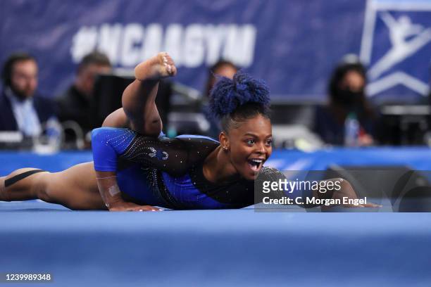 Trinity Thomas of the Florida Gators competes in the floor exerciseduring the Division I Womens Gymnastics Championship held at Dickies Arena on...