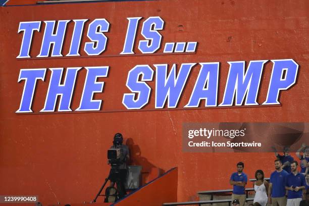 Florida swamp signage during the Florida Spring football game on Thursday, April 14, 2022 at Ben Hill Griffin Stadium at Florida Field in...