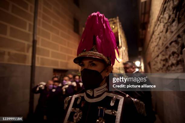 Madrid, Spain, 14.'4.2022.- Through the center of Madrid the procession of the Royal, Illustrious and Fervent Brotherhood and Brotherhood of...