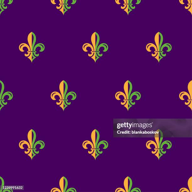 mardi gras flower of lys seamless pattern - mardi gras new orleans stock illustrations