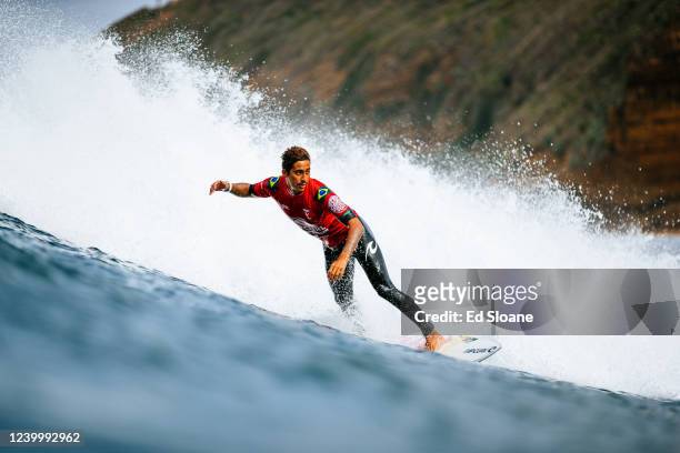 Samuel Pupo of Brazil surfs in Heat 8 of the Round of 16 at the Rip Curl Pro Bells Beach on April 15, 2022 at Bells Beach, Victoria, Australia