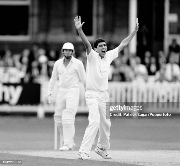 Mark Robinson of Northamptonshire appeals in vain for the wicket of Lancashire batsman Michael Atherton during the NatWest Trophy Final between...