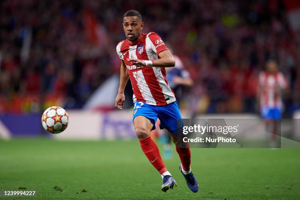 Renan Lodi of Atletico Madrid in action during the UEFA Champions League Quarter Final Leg Two match between Atletico Madrid and Manchester City at...