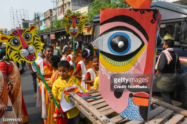 Citizens and various cultural association celebrated and welcome Bengali new year 1429 with a colorful rally or &quot; Mangal Sova Yatra &quot; , on...