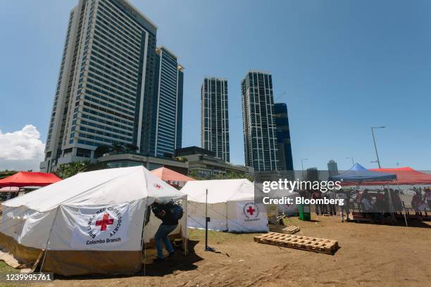 Red Cross aid station at a protest site at Galle Face Green urban park in Colombo, Sri Lanka, on Friday, April 15, 2022. A Sri Lankan delegation is...