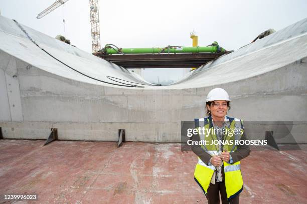 Flemish Minister of Mobility, Public Work Lydia Peeters poses for the photographer at a press visit to the Agency for Maritime and Coastal Services ,...