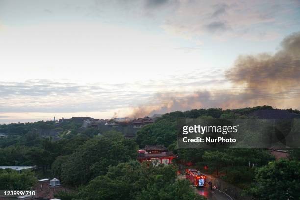 Fire ripped through the historical Shurijo castle in Naha, a UNESCO World Heritage site on Japan's southern island of Okinawa, early on October 31,...