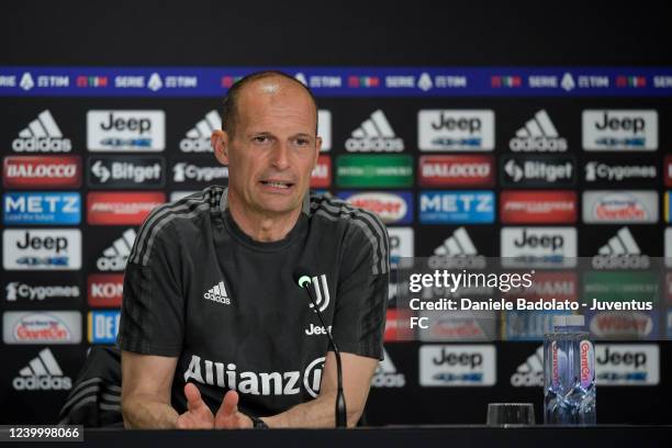 Massimiliano Allegri of Juventus during a press conference at Allianz Stadium on April 15, 2022 in Turin, Italy.