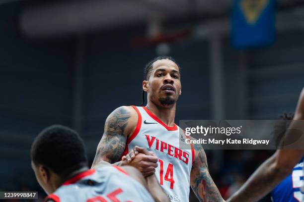 Gerald Green of the Rio Grande Valley Vipers helps up teammates during Game 2 of the 2021-22 G League Finals on April 14, 2022 at Chase Fieldhouse in...