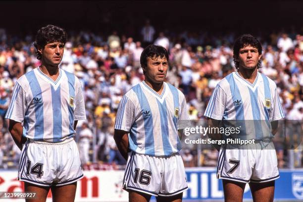 Ricardo GIUSTI, Julio OLARTICOCHEA and Jorge BURRUCHAGA of Argentina during the FIFA World Cup Round of 16 match between Brazil and Argentina, at...